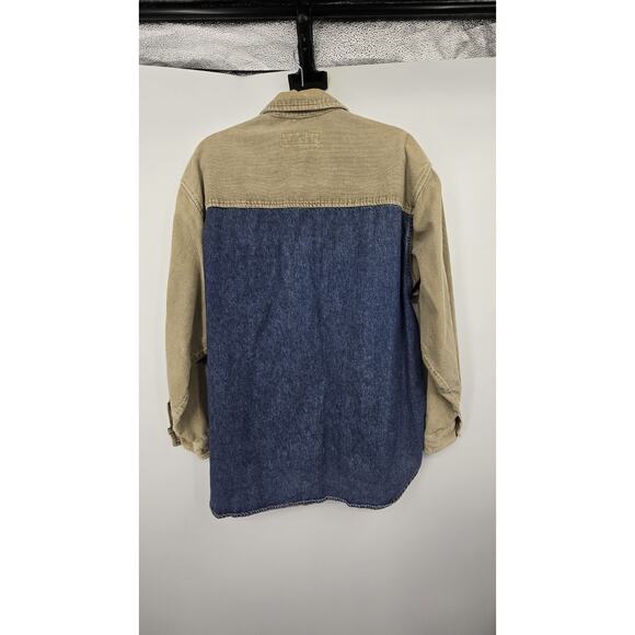 Vintage 90s Union Bay Denim & Corduroy Shirt Men's LG Blue Tan Grunge Western - Picture 12 of 12